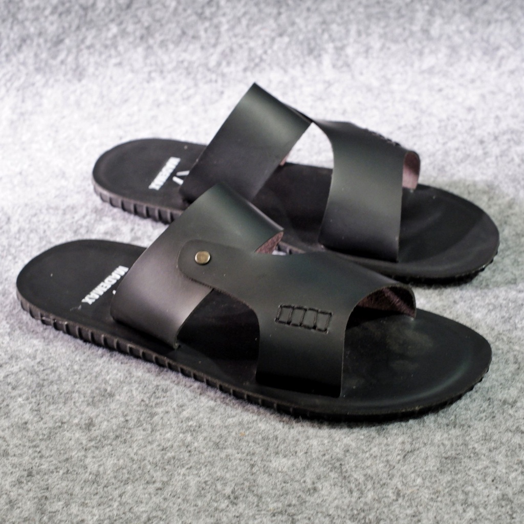 ENOZ X REYEZ - Sendal Selop Pria Casual Hitam Polos Sandal Jepit Slide Slip On Slop Kasual Cowok Ringan Nyaman Empuk Ori