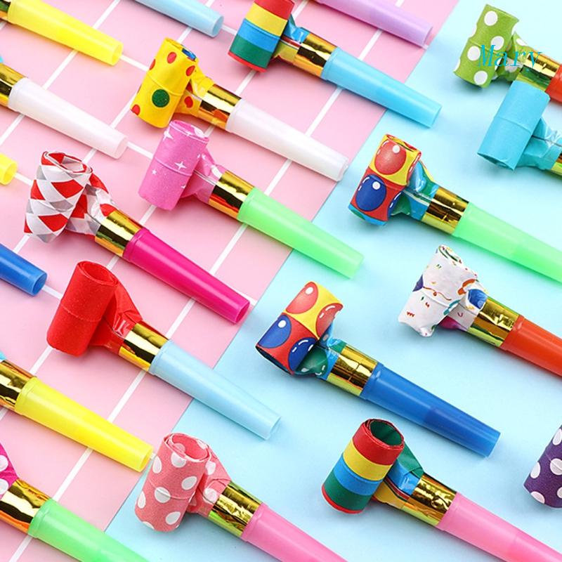 Mary Party Blowers 10pcs Anak-Anak Blowout Noisemakers Cheer Up Whistle Toy Bag Stocking Aksesoris Bersorak Untuk Pesta Fav