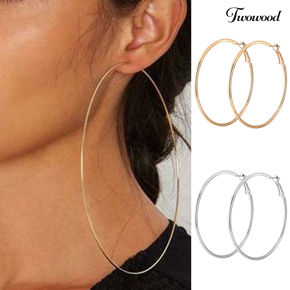 Twowood Simple Wanita Berongga Lingkaran Besar Hoop Earrings Pesta Pernyataan Perhiasan Hadiah Teman