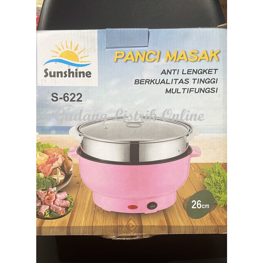 Panci Elektrik Teflon Serbaguna /Multifungsi Free Kukusan Stainless Sunshine-622