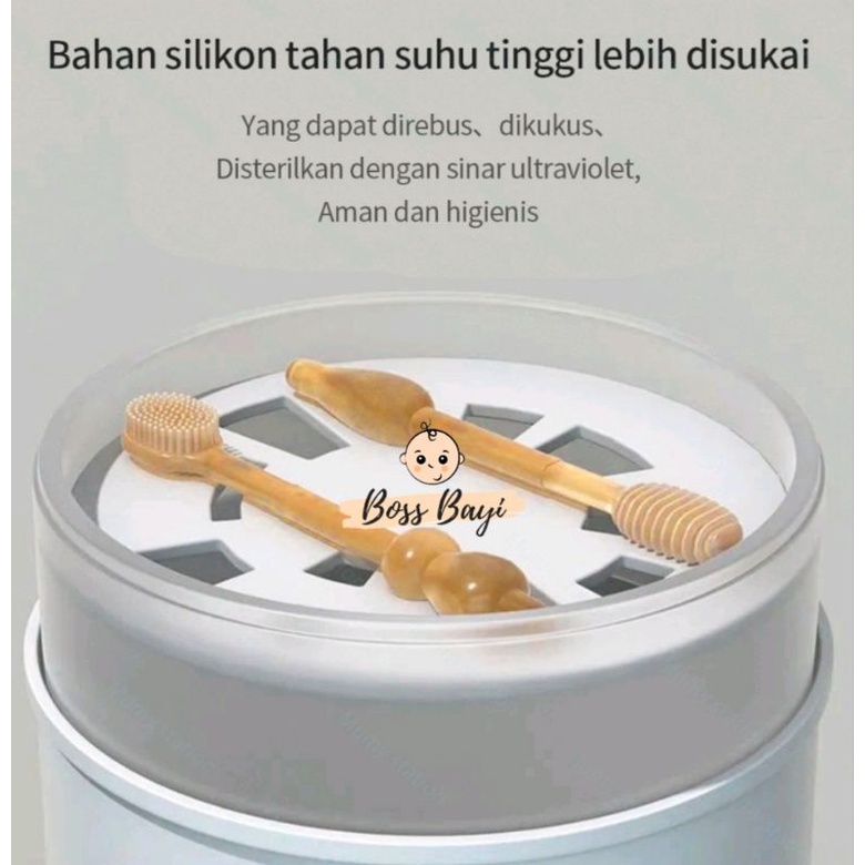 BOSS BAYI - Pembersih Mulut Bayi (Lidah+Gigi) / Oral Cleaner Silikon dengan Cup Penyimpanan