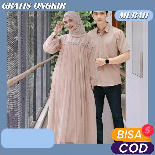 Gamis Bunga Sakura Terbaru Bahan Ceruty Babydoll Gamis Couple Lebaran Baju Muslim Kapel Pasangan Sua