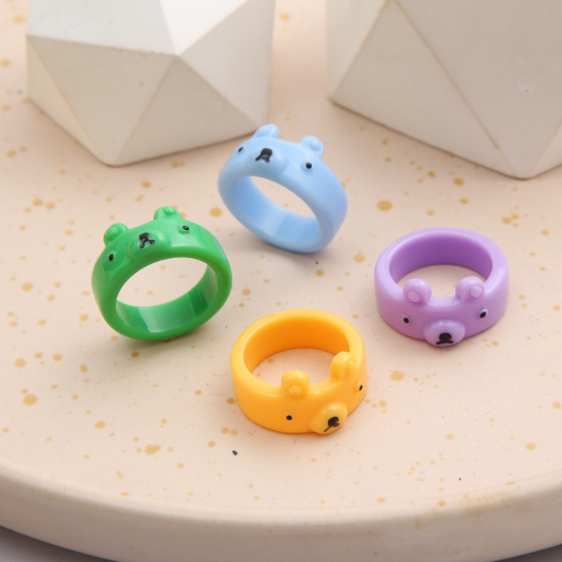 We Flower Candy Color Cute Resin Bear Cincin Untuk Wanita Gadis Anak Korea Acrylic Finger Rings Fashion Couple Ring Persahabatan Perhiasan Hadiah