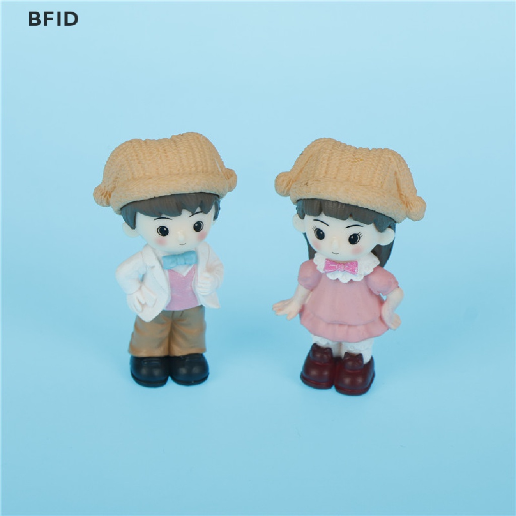 [BFID] Pasangan Dengan Topi Resin Miniatur Patung Peri Dekorasi Taman Lanskap Mikro [ID]