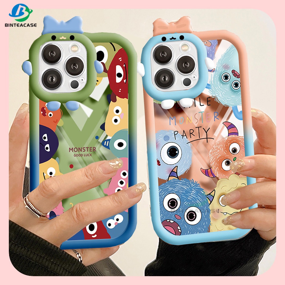 Oppo A17 A17K A77s A57 A15 A95 A96 A12 A54 A16 A55 A16K A5s A3s A76 A74 A16E A7 A53 A52 A31 A5 A9 Reno5F Plush Monster Little Monster Frame Lensa Phone Case Binteacase