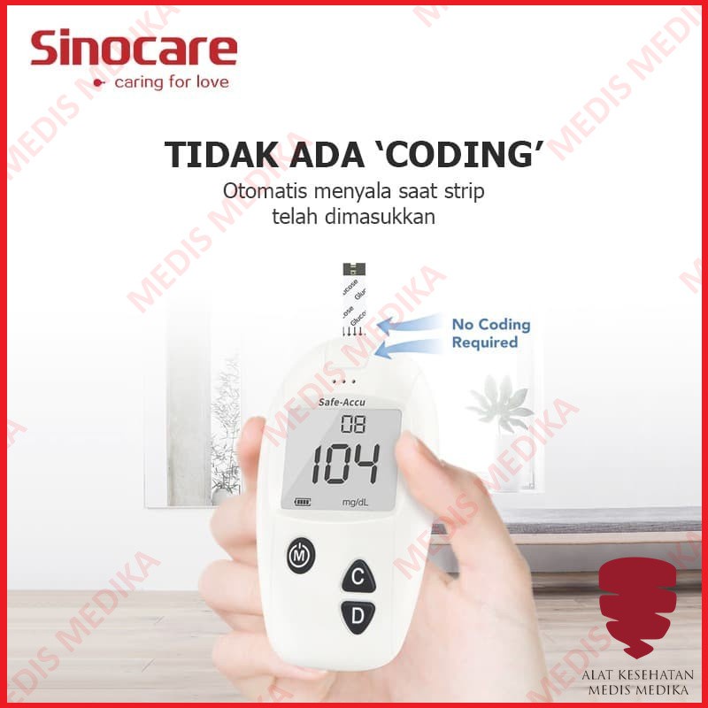 Sinocare Safe-Accu Alat Cek Gula Darah Test Uji Glucose Safe Accu