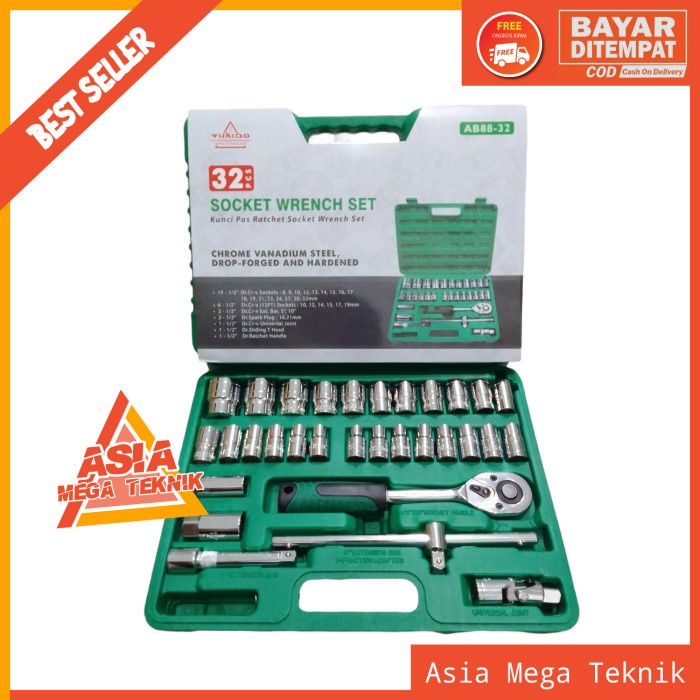 Yukido Kunci Sok 32 Pcs Set Socket Full Lengkap Tool Kit