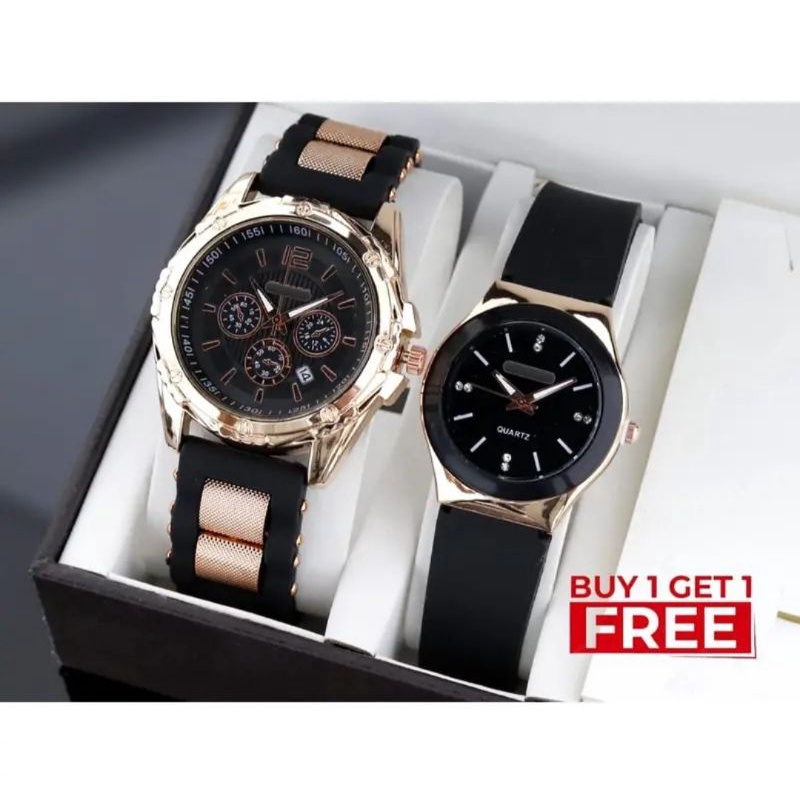 (Cod)Jam Tangan Wanita Buy1 Get 1 (Gues Ring Rose+Swch )Strap Rubber/Karet(Dikirim Jakarta)