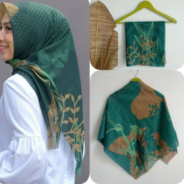 Hijab voal motif Dk hijau botol Lassercut Kerudung Hijab segi empat voal premium sublime ▫ SRH.19Ja2