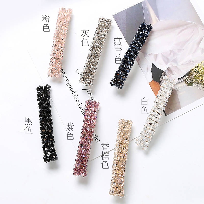 AC048 Jepit Rambut Panjang Manik Glitter Crystal Jepitan Poni Kristal Berlian Berkilau Model Korea