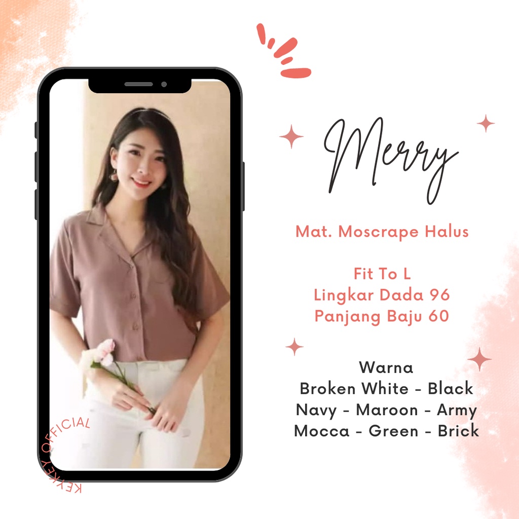 Key - 0397 MERRY Top Moscrepe Halus / Atasan Kemeja Blouse Wanita / Kemeja Blouse Wanita Kantor Formal Casual