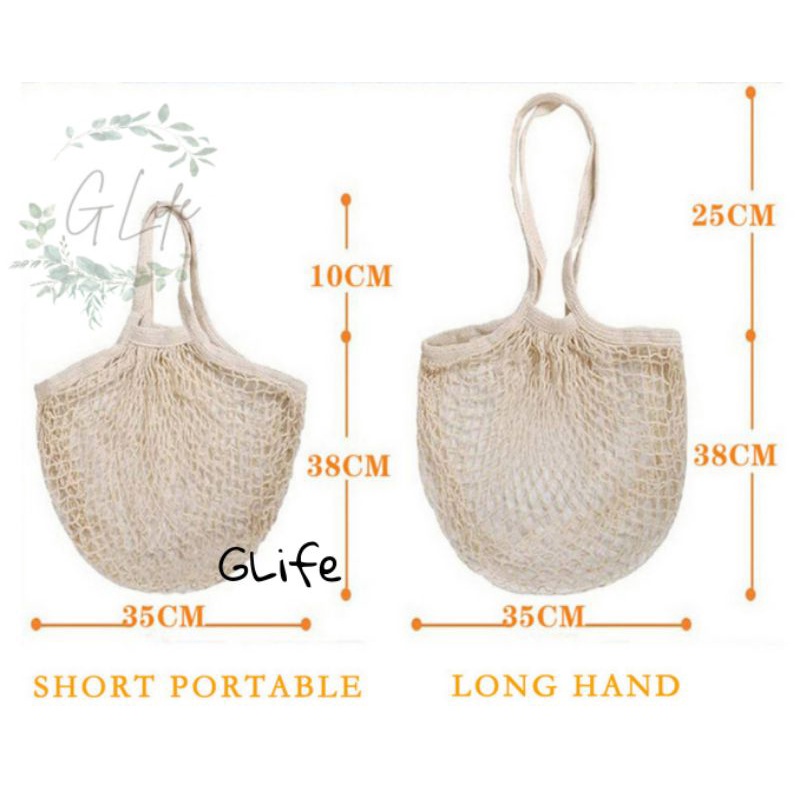 Tas Belanja Jaring Katun, Tas Jaring Reusable, Tas Belanja Cotton Mesh Bag