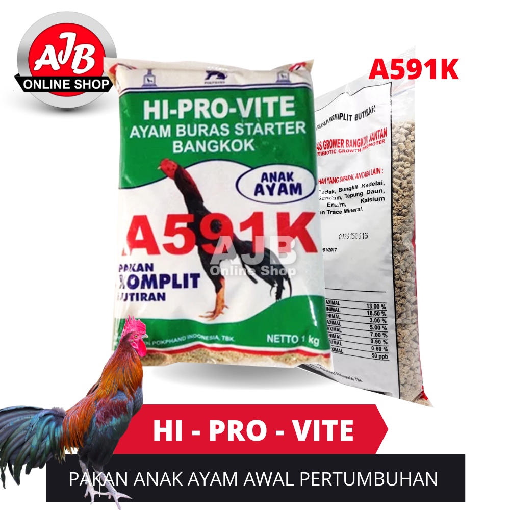 Pakan Anak Ayam Bangkok Jantan Hi Pro Vite A 591 K Untuk ayam buras starter Bangkok umur 0-2 bulan 1