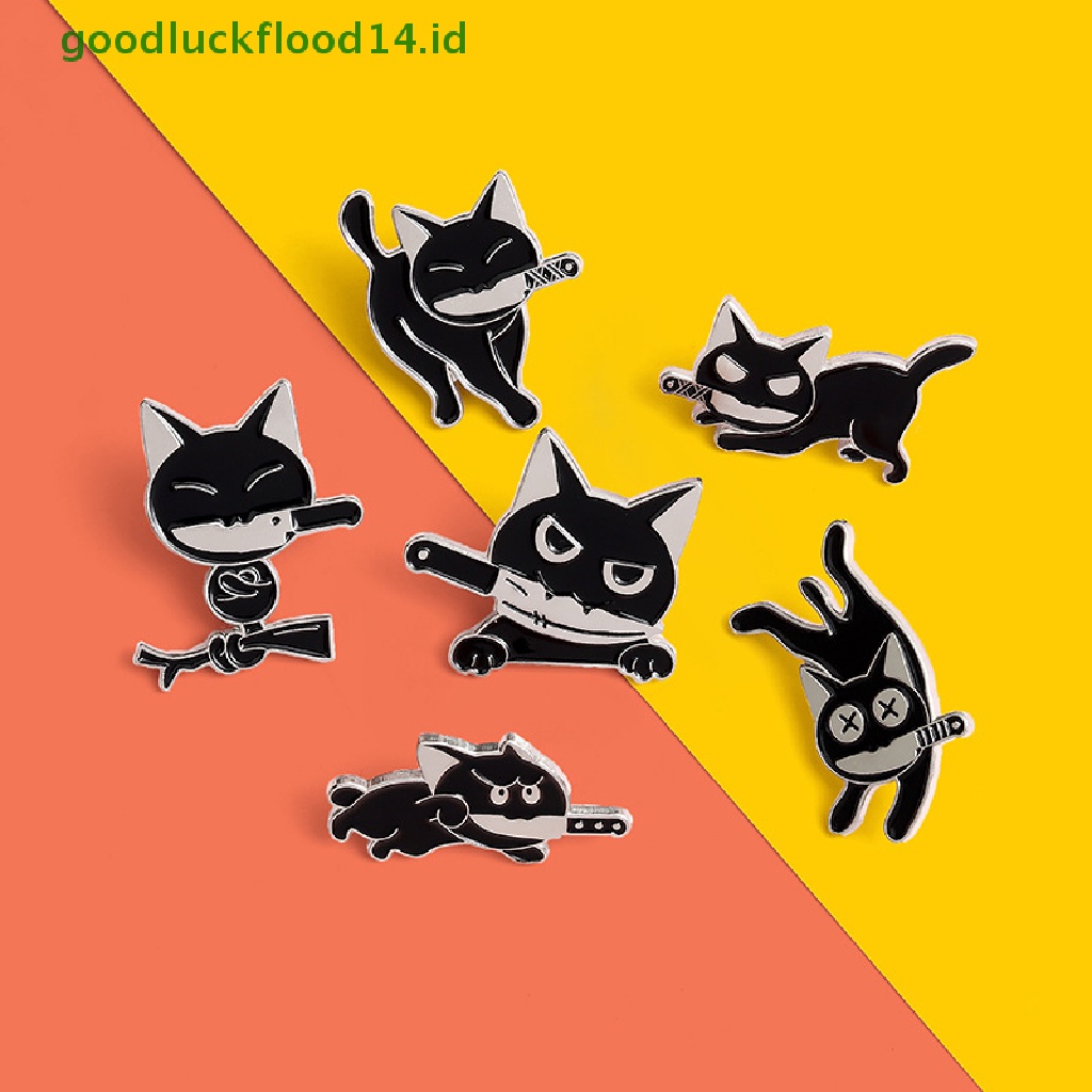 [GOOGFOUR] Kartun Kreatif Kucing Hitam Pemodelan Pop-Enamel Pin Kerah Lencana Bros Perhiasan [TOP]