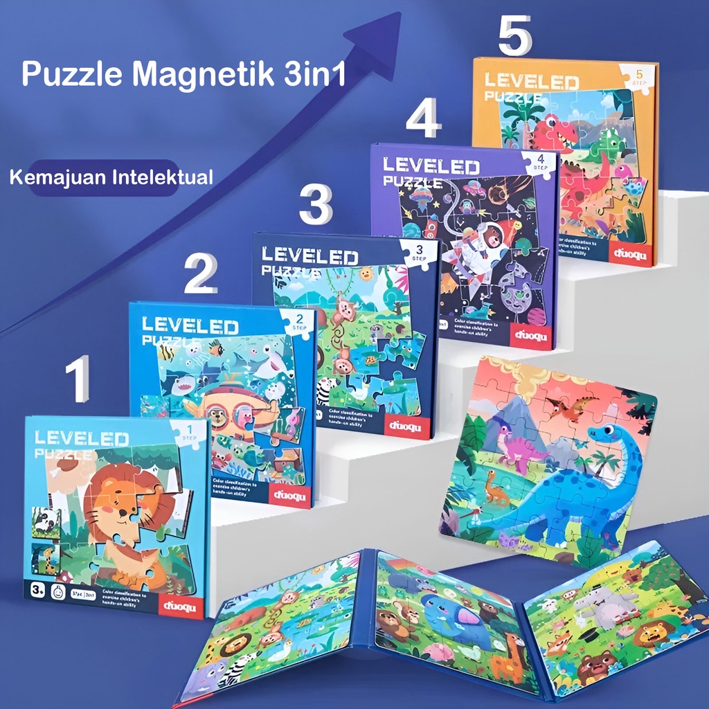 Puzzle Book Mainan Edukasi Anak 2-3-4 Tahun Laki Laki | Magnetic Leveled | Kado Ulang Tahun Anak Perempuan