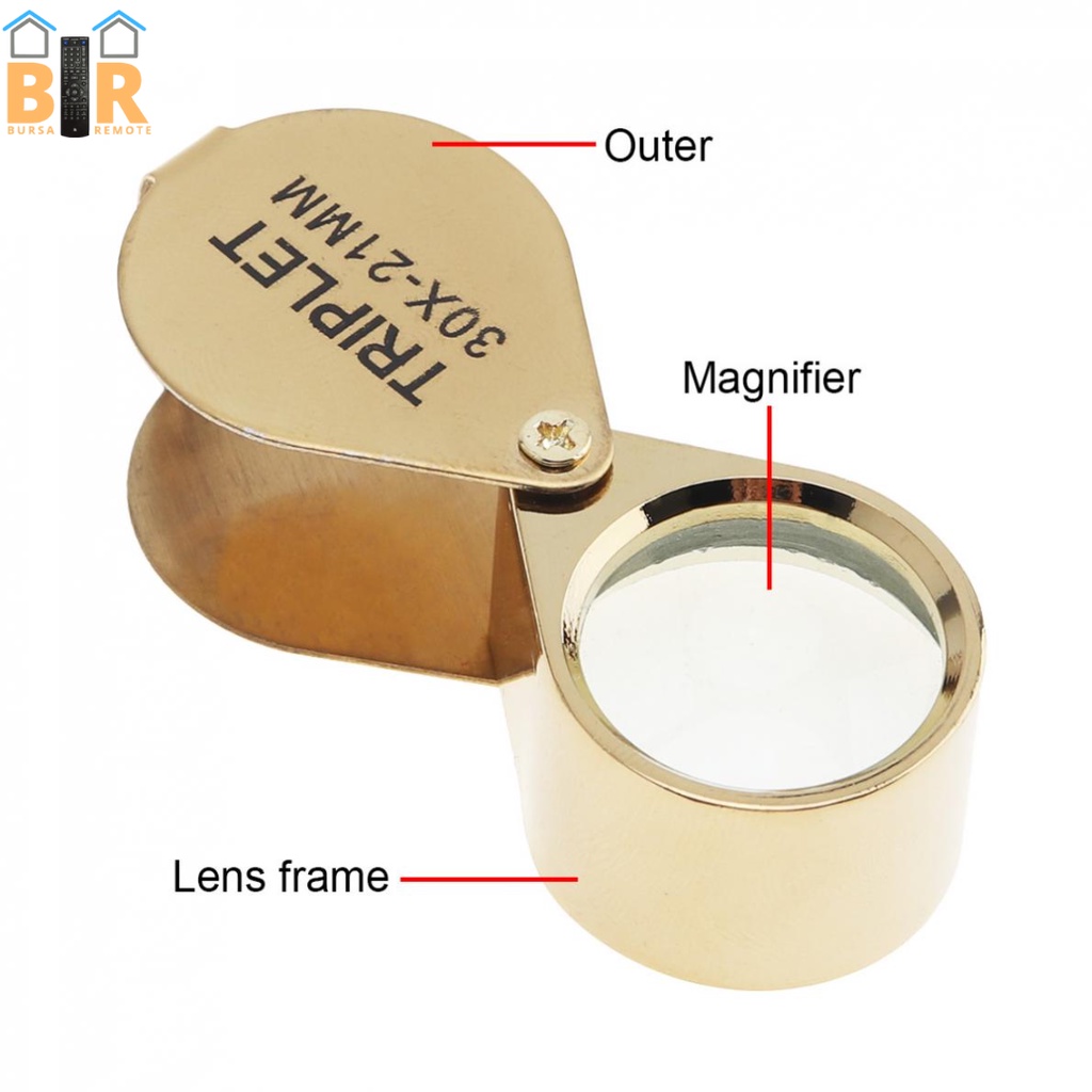 Loupe Lup Perhiasan Geologi Triplet 30x-21MM Kaca Pembesar Lipat Loupe Lensa
