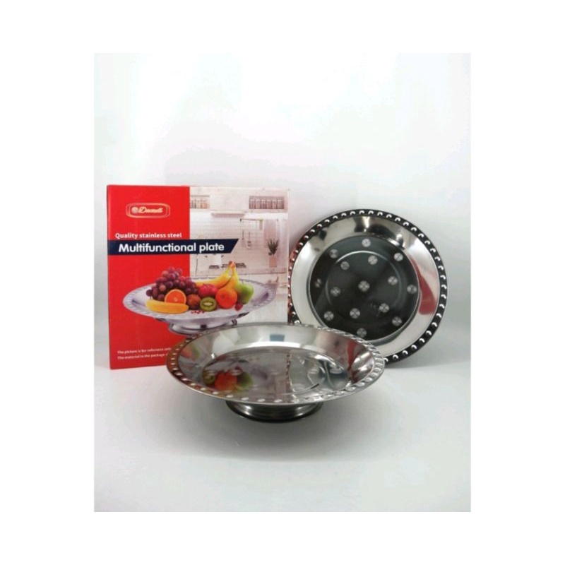 piring buah stainless / fruit dish stainless / nampan buah / wadah tempat buah bulat stainless 32cm