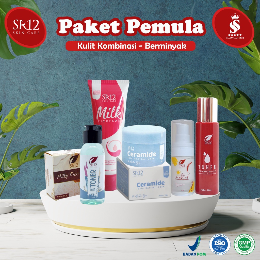 Paket pemula Sr12 Menetralkan kulit wajah Mencerahkan Memperbaiki skin barrier kulit Bpom