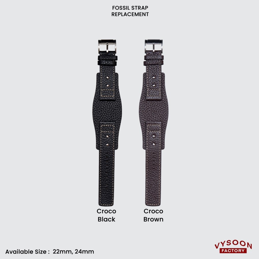 Tali Jam Tangan Fossil Coachman Double Strap 22mm 24mm Black Brown
