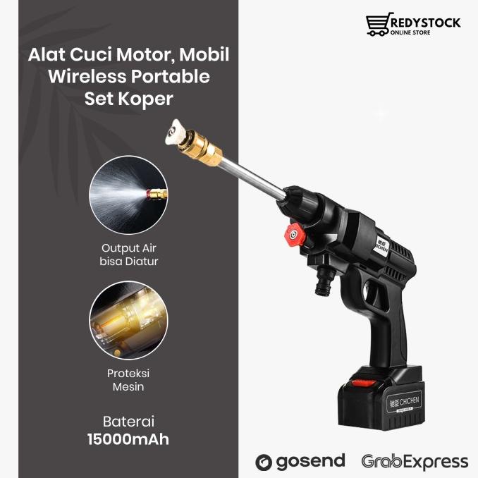 Cordless Portable Jet Washer Spray Gun Alat Cuci Mobil Motor Set