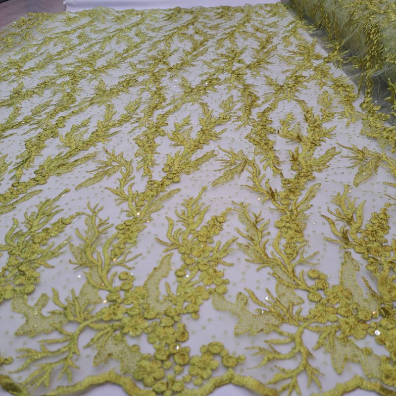 kain tile bordir motif akar-akar full payet
