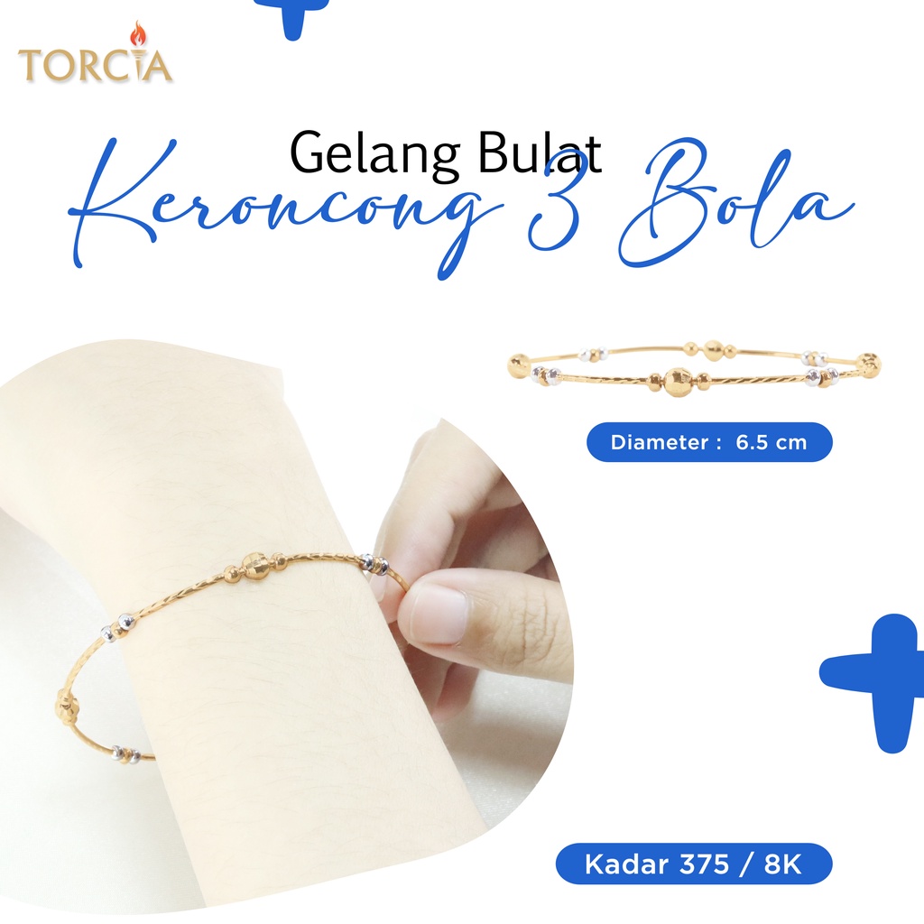 Gelang Bulat Emas Asli Keroncong 3 Bola Kadar 375 Torcia