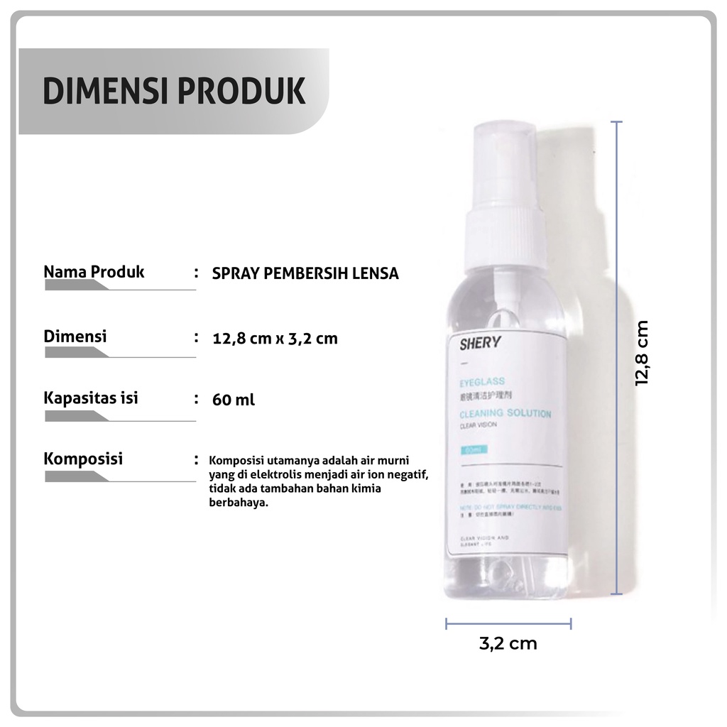 Colore.in Cairan Pembersih Spray Lensa/Kacamata/hp/Kamera/Jam Tangan Cleaner Spray Termurah Free Lap P007-6