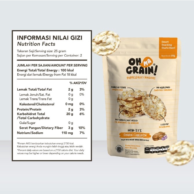 Oh Ma Grain Popped Rice Crackers Onion Chicken Ayam Bawang 50gr - Snack Sehat - Cemilan Anak