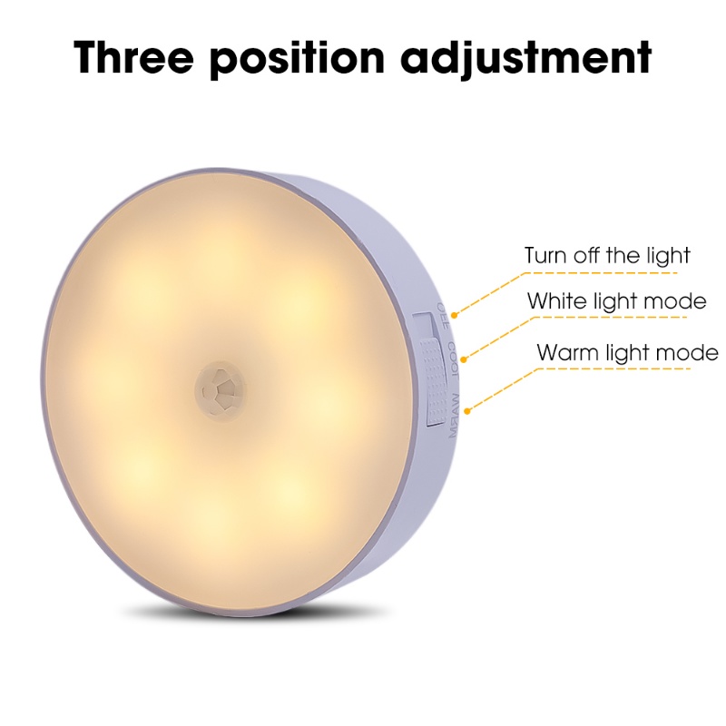 1pc Lampu Malam Bulat Portabel USB Rechargeable/Lampu Lemari Sensor Tubuh 8LED Ultra Terang/Lampu Tidur Dinding Dipasang Lampu Samping Tempat Tidur Yang Dapat Dilepas