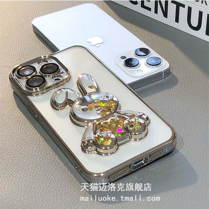 IPHONE Casing Ponsel bracket Kelinci Pasir Hisap Plating Mewah Kompatibel Dengan Iphone14 13 12 11 Pro Max Dengan Lensa Film Desain Layar Debu Pencegah Jatuh Penutup Belakang