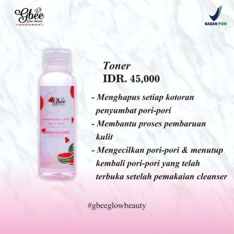 GLOW BEAUTY GBEE SET CLEANSING / PAKET CLEANSING / CELANSER / TONER / pembersih muka &amp; pelembab BPOM