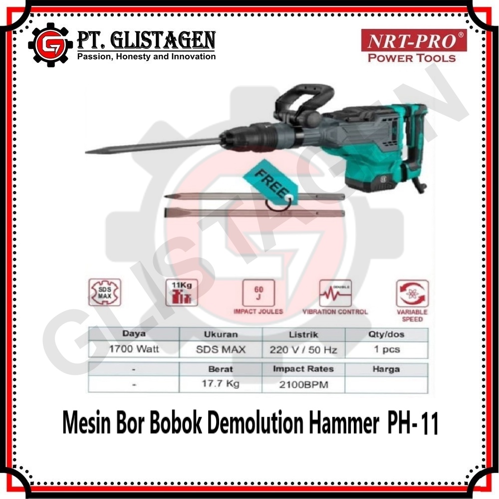 NRT-PRO PH11HD Mesin Bor Bobok Beton Jack Hammer Demolition Breaker