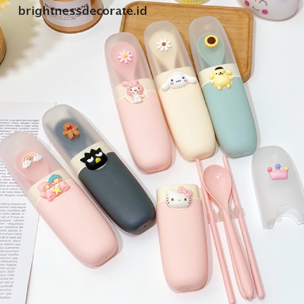 [Birth] 3pcs Kawaii Cutlery Kartun Portable Cutlery Set Sumpit Siswa Sendok Garpu [ID]