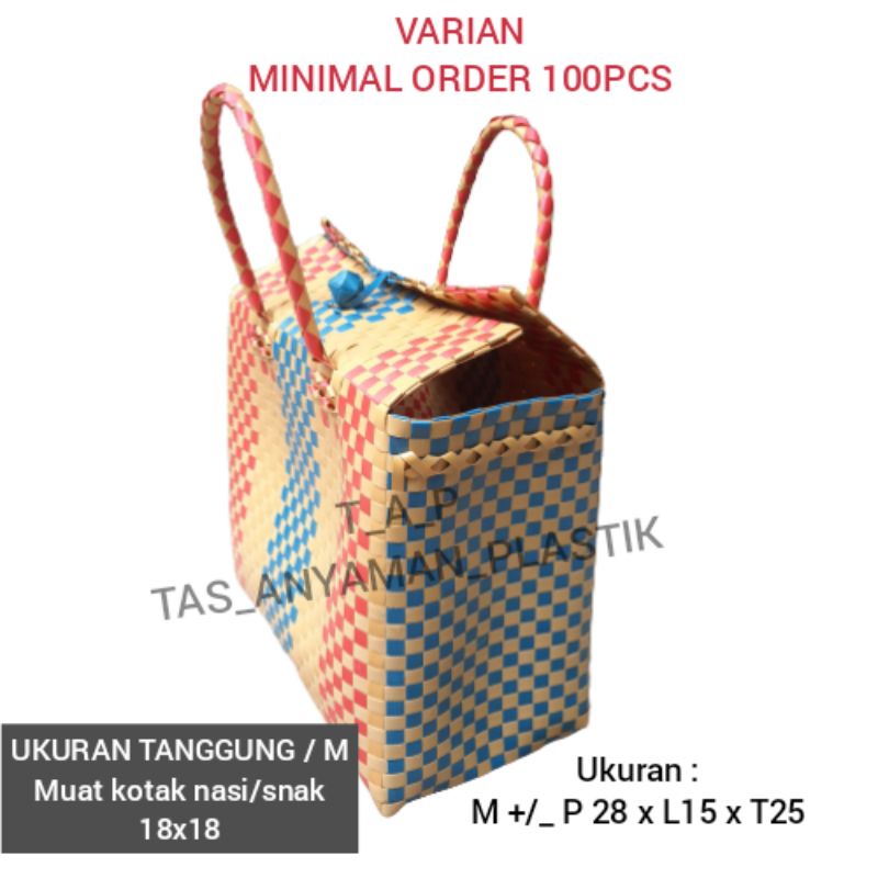 Tas Anyaman Souvenir Belanja Custom Anyam Plastik Tas Hajatan Parcel Lebaran Pakai Tutup dan Kancing ukuran TANGGUNG / M