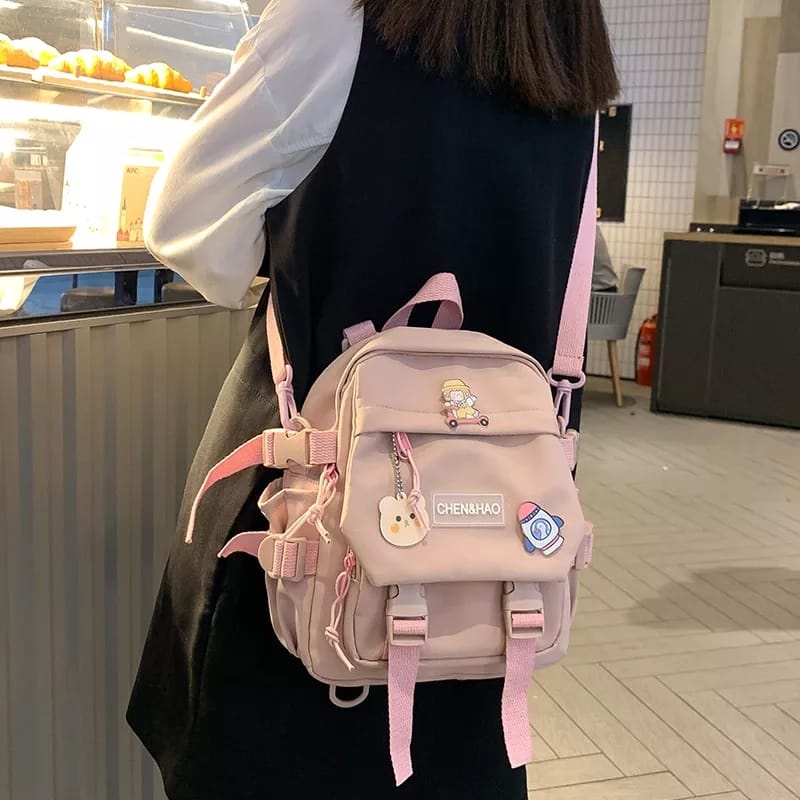 TAS RANSEL WANITA IMPORT KOREA HITAM BACKPACK SEKOLAH KERJA GENDONG PUNGGUNG