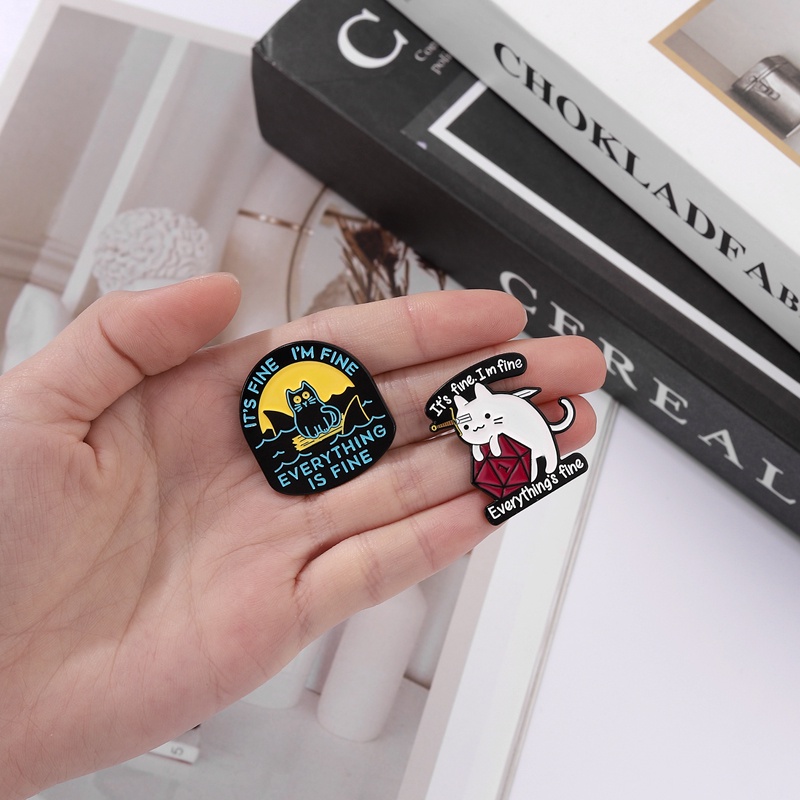 It's Fine I' M Fine Enamel Pin Kucing Lucu Bros Kerah Pin Lencana Kartun Hewan Perhiasan Hadiah Untuk Anak-Anak Teman
