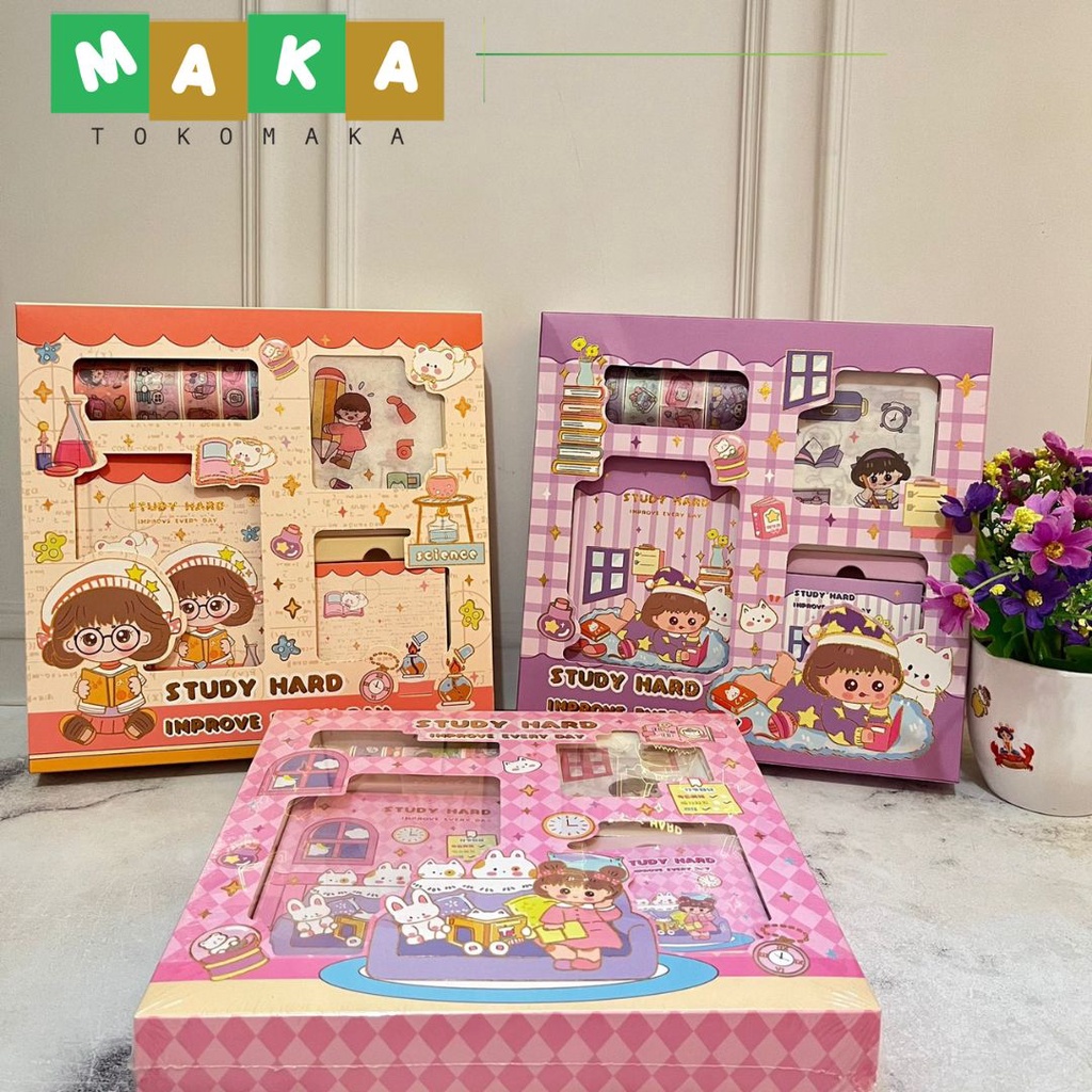 

jurnal 4 in 1 Study hard s001 paket buku kecil sticky notes sticker paket buku jurnal perlengkapan sekolah peralatan kournaling DIY