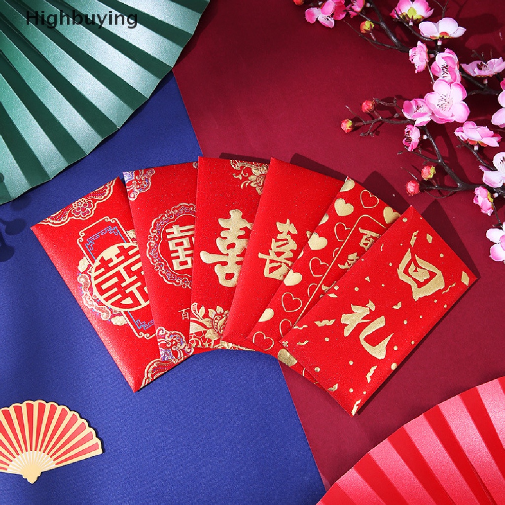 Hbid 6PCS Amplop Merah Pernikahan Tradisional China Amplop Uang Keberuntungan Wedding Pengantin Baru Pengantin Pria Hong Bao Perlengkapan Pernikahan Amplop Merah Glory