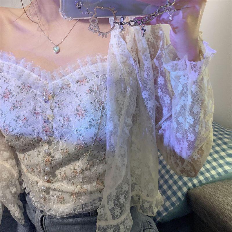 Renda kamisol tank top wanita pakaian luar pakaian dalam trendi desain atasan rasa niche bagian pend