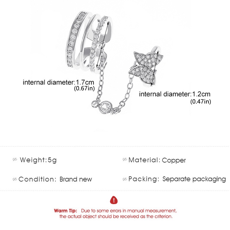 Baru Rumbai Rantai Penghubung Jari Cincin Elegan Peri Ujung Jari Zirkon Kupu-Kupu Rings Untuk Perhiasan Wanita
