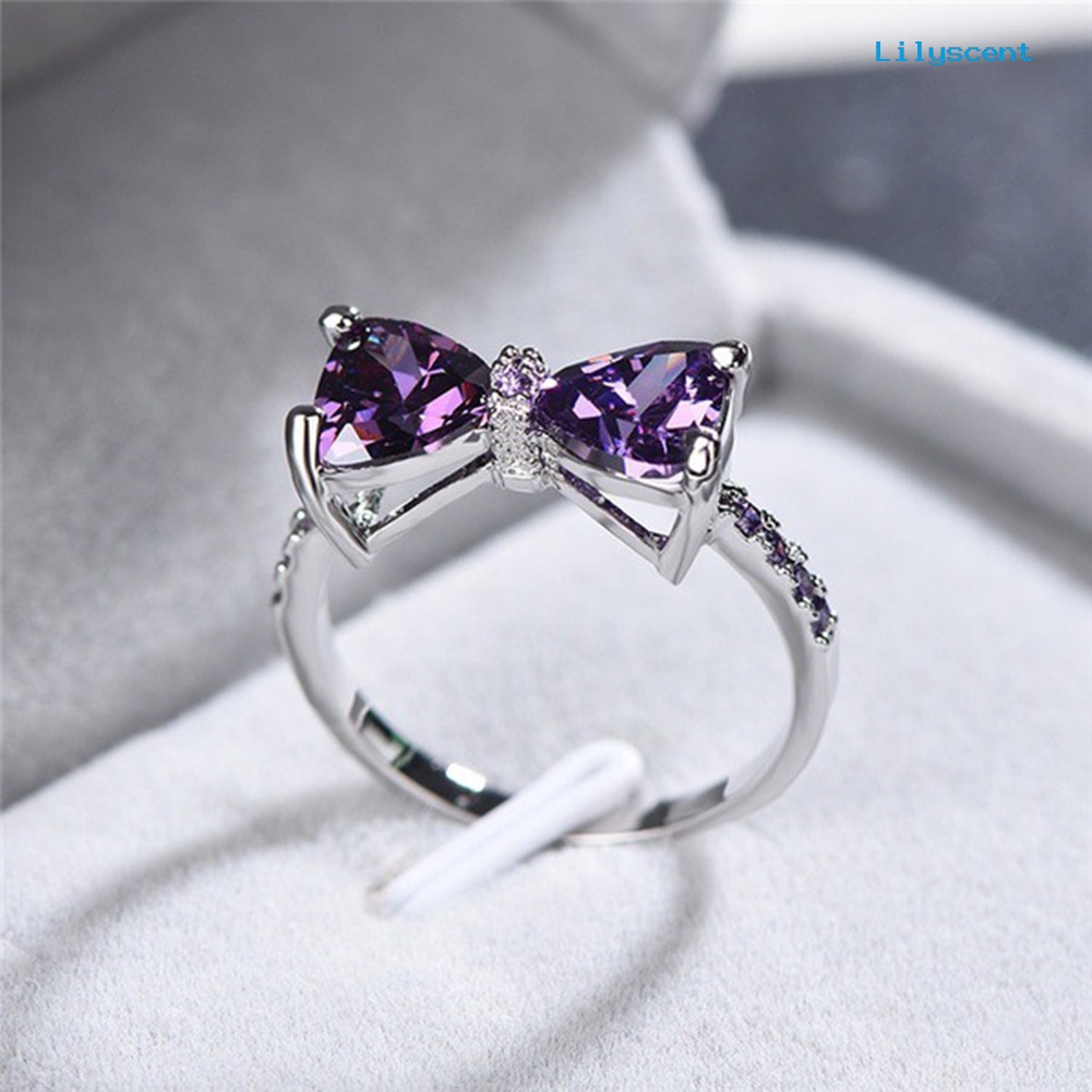 [LS] Pernikahan Pesta Pertunangan Ikatan Simpul Amethyst Imitasi Bertatahkan Jari Cincin Perhiasan Pengantin