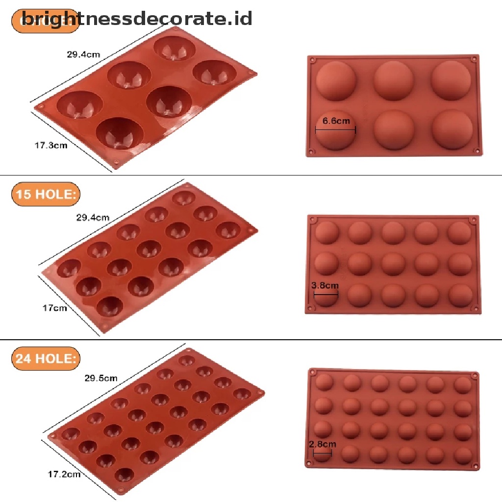 [Birth] Cetakan Kue Bentuk Bulat Brown Half Ball Sphere Silicone Chocolate Dessert Mould [ID]