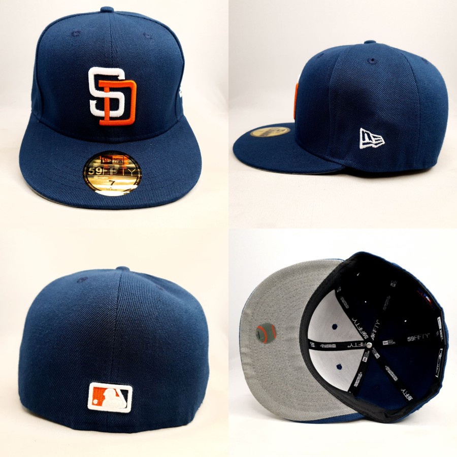 TOPI FITTED MLB SAN DIEGO PADRES NAVY LOGO ORANGE PUTIH