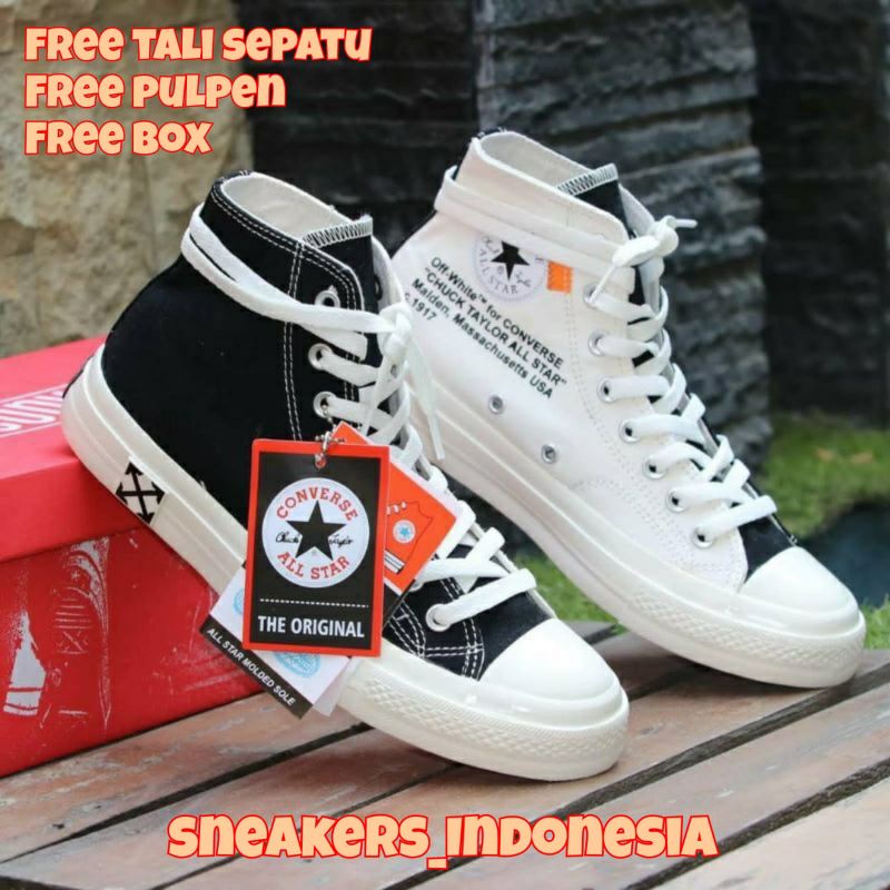 SEPATU SNEAKERS CONVERSE 70S X OFF WHITE GLOSSY HIGH BLACK CREAM 37-43