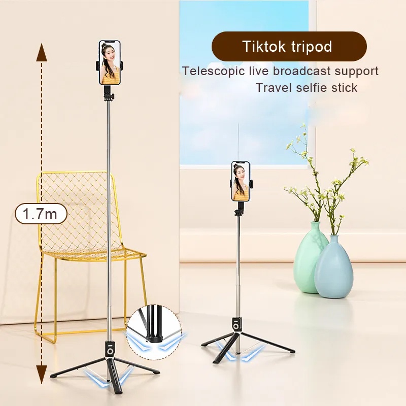 Tripod tongsis 170cm + remote control bluetooth wireless selfie stick live P87 IOS ANDROID - realoneacc