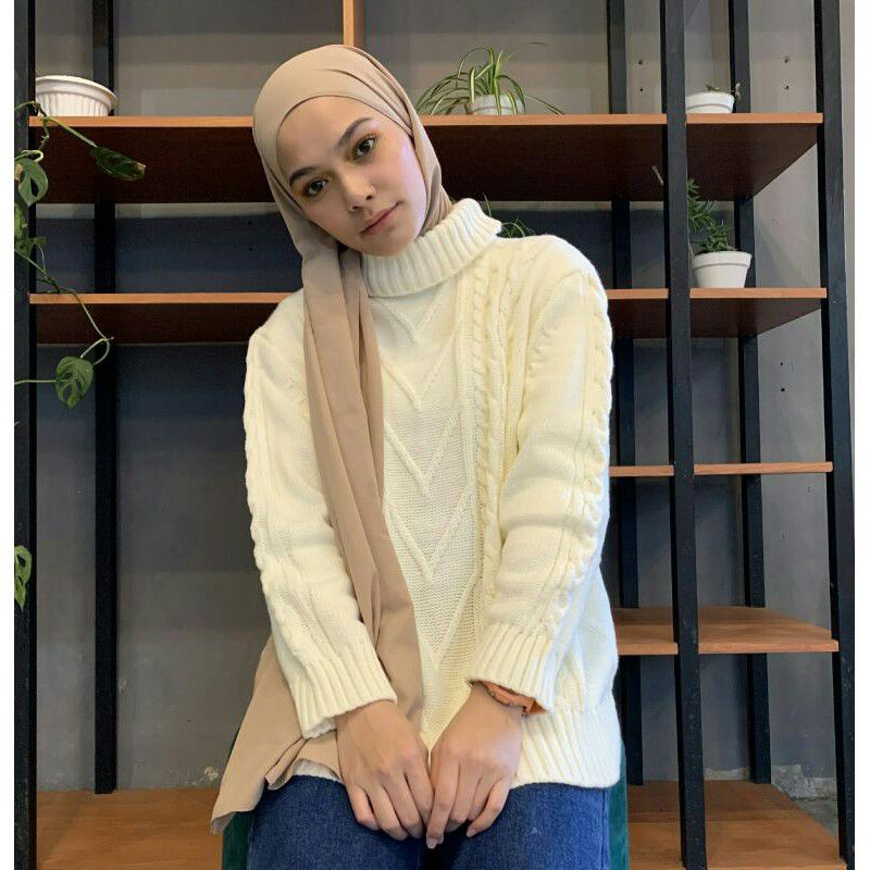 [𝐓𝐞𝐛𝐚𝐥] Syifa Sweater Rajut Tebal // Cutsyifa Sweater Turtleneck Motif Cable Rajut Tebal