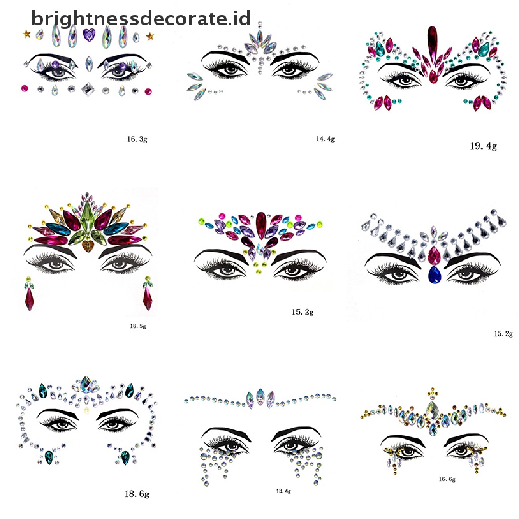 [Birth] 3d Rhinestones Stiker Wajah Tato Sexy Makeup Pesta Glitter Woman Face Jewels  [ID] Baju Kaos Distro Pria Wanita Lengan Panjang [ID]