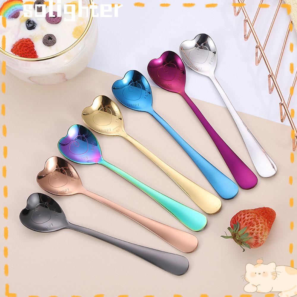 Solighter Cutlery Set 4Pcs Sendok Pengaduk Stainless Steel Bentuk Hati Sendok Teh Alat Makan