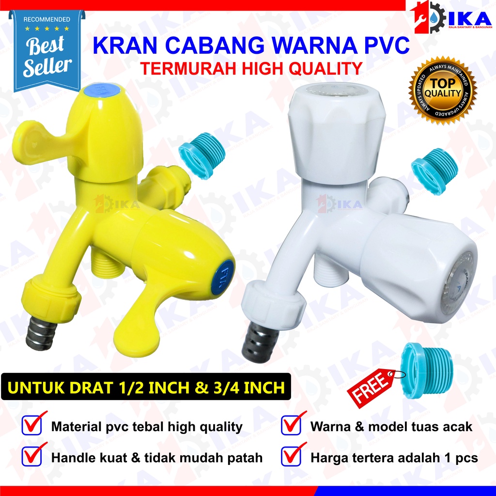Kran Cabang PVC Shower FTA Keran Air Double Plastik Hand Kamar Mandi Toilet 1/2&quot; 3/4&quot; TERMURAH Kran Cabang Shower Plastik Engkol Cucut - 1/2 Inch