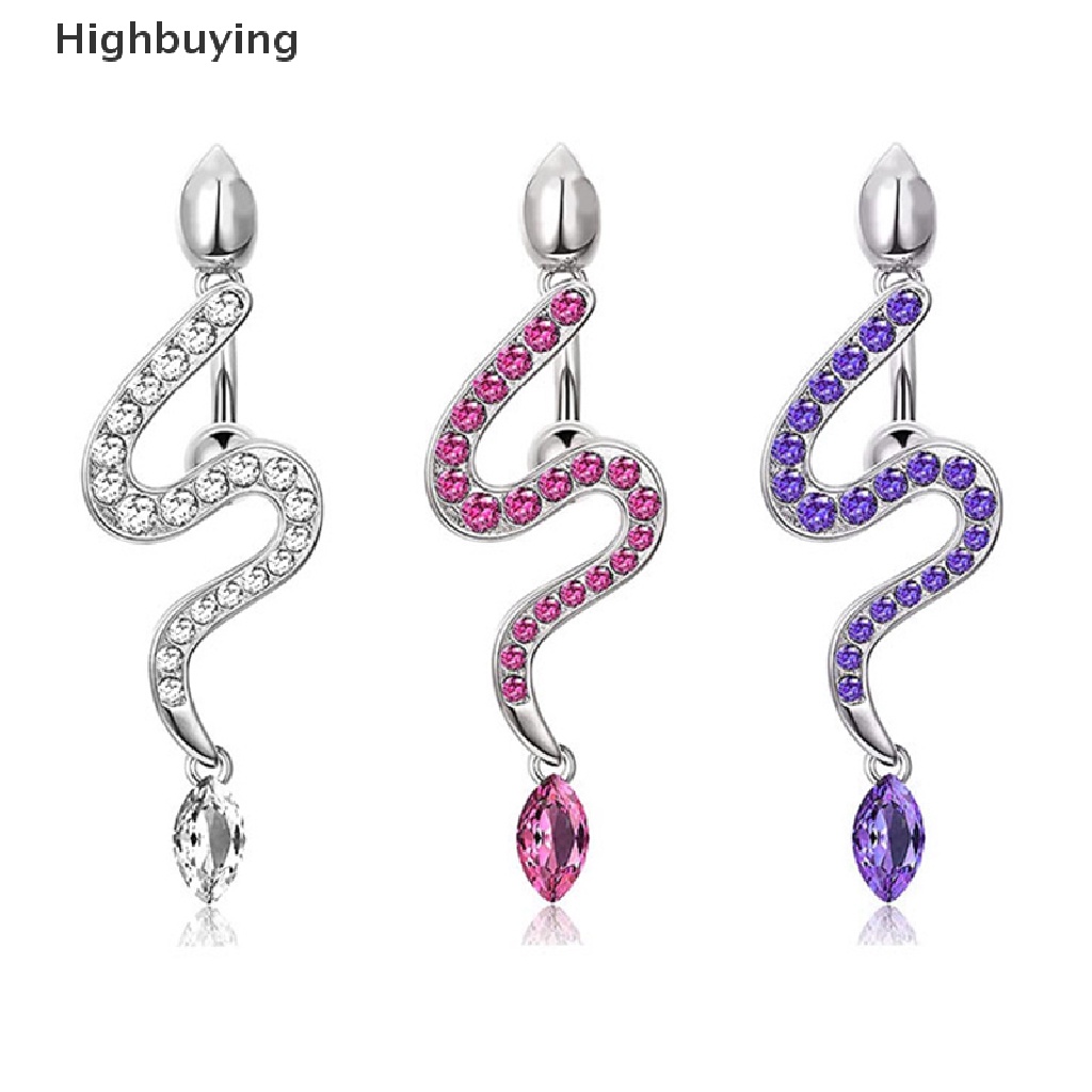 Hbid 1Pcs Snake Belly Button Ring Zircon Panjang Menjuntai Cincin Pusar Wanita Perhiasan Perut Body Belly Ring Glory